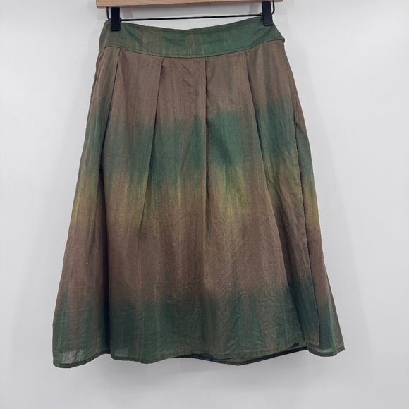 Theory Skirt Women 8 Green Brown Ombre Wrap Sash Tie Preppy Artsy Boho Hippie - Picture 1 of 14